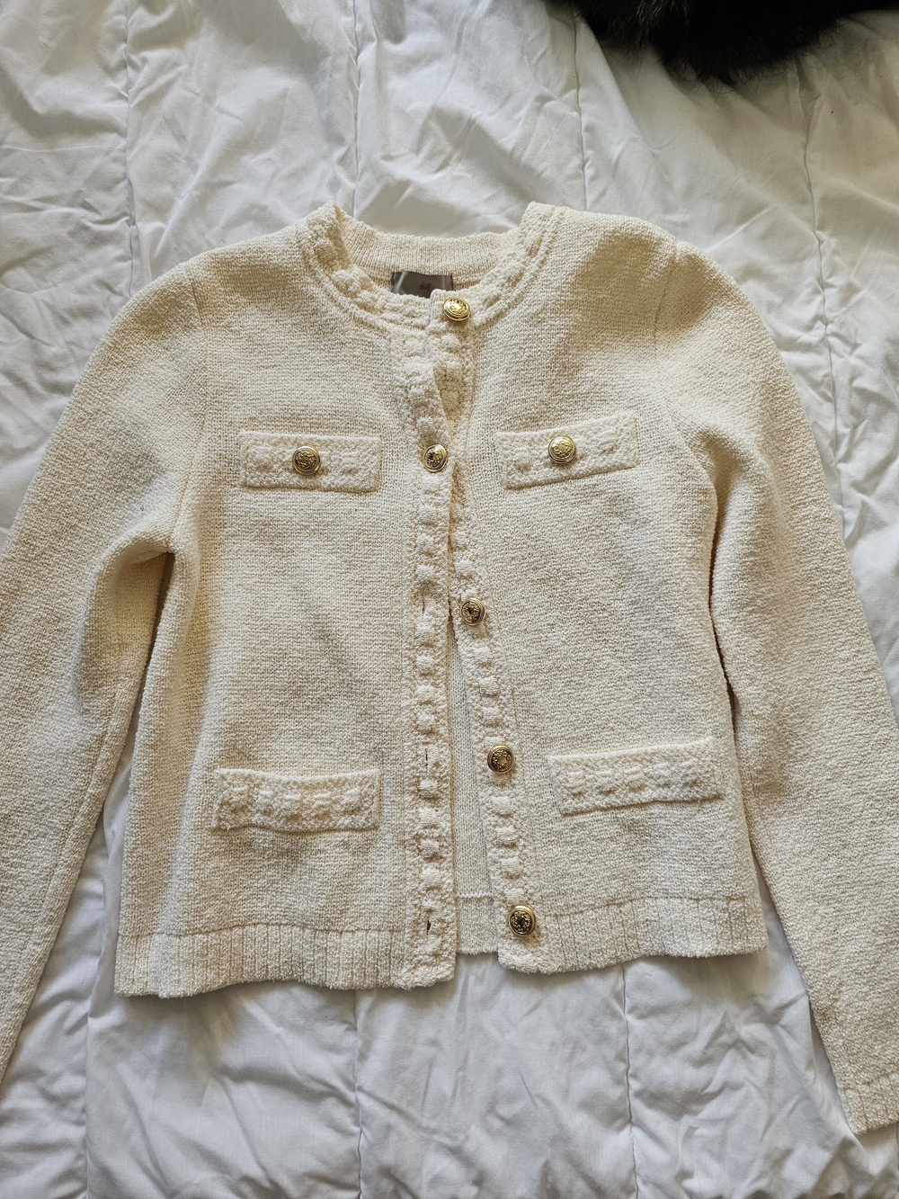 H&M Cream Textured Button-Front Sweater Cardigan